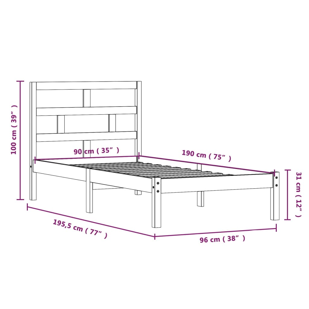 Giroletto Bianco 90x190 cm Single in Legno Massello | homemem39