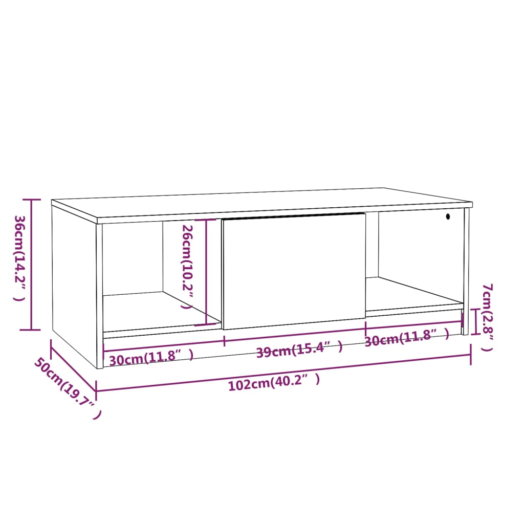 Tavolino da Salotto Bianco 102x50x36 cm in Legno Multistrato | homemem39