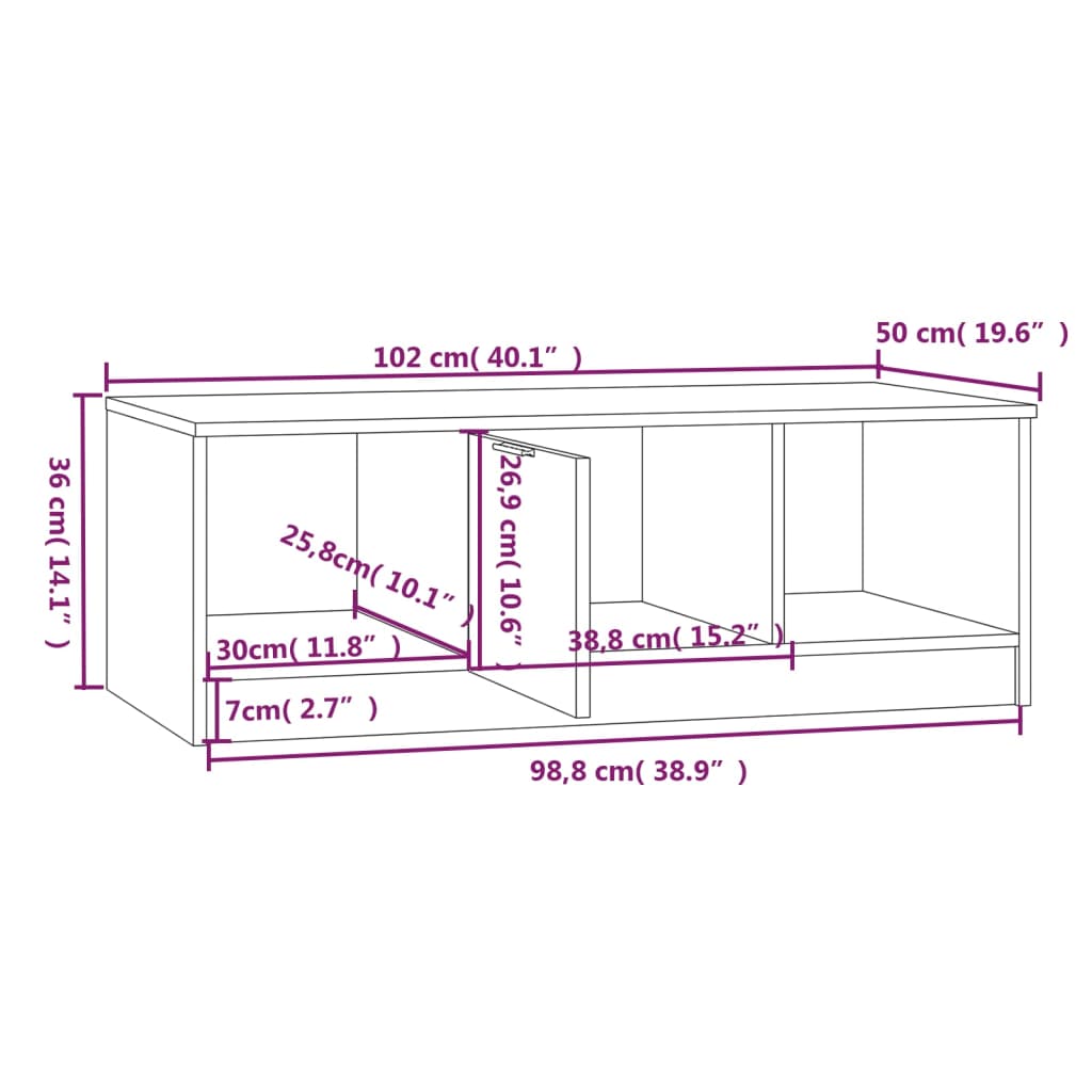 Tavolino Bianco e Rovere Sonoma 102x50x36 cm Legno Multistrato | homemem39