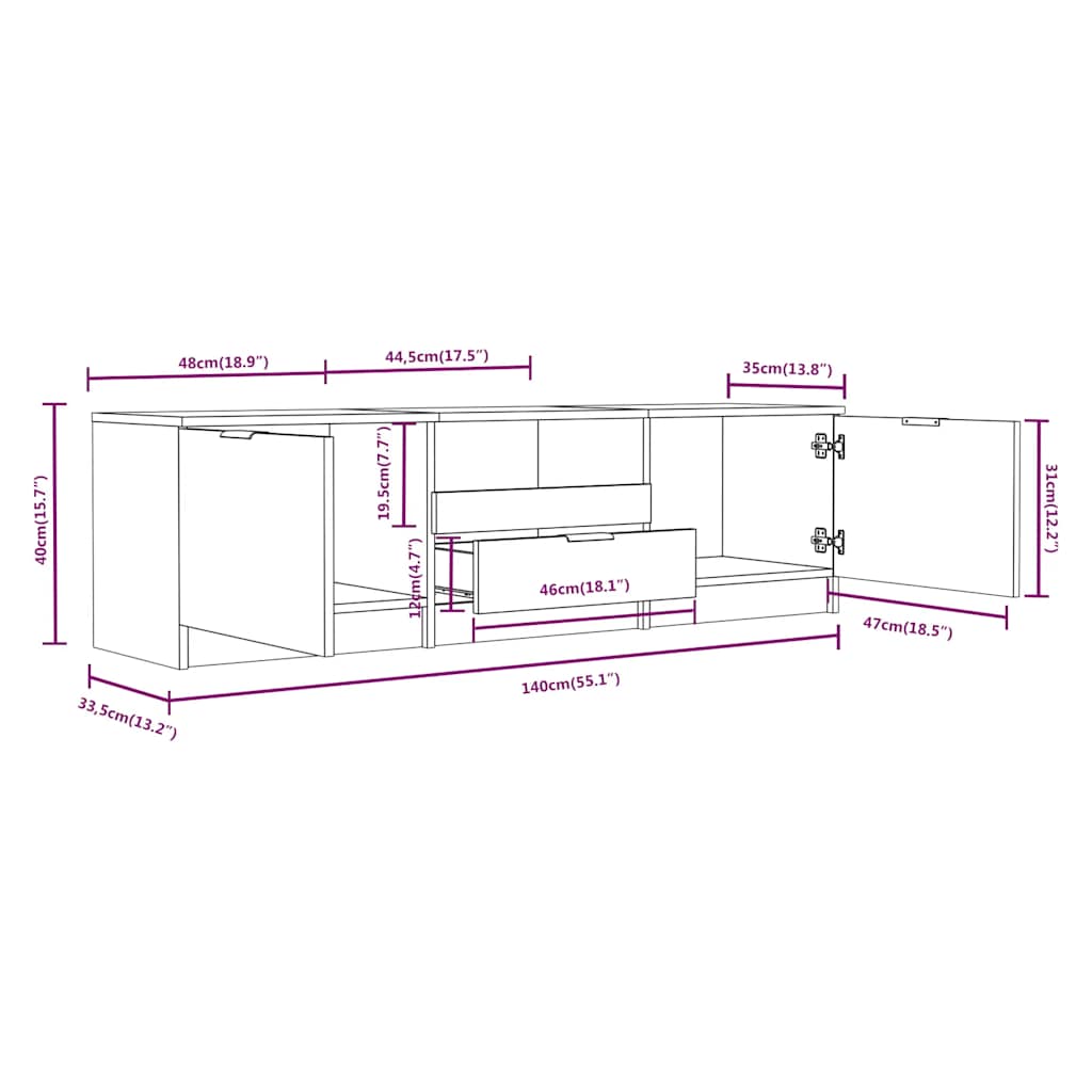 Mobile TV Rovere Sonoma 140x35x40 cm Legno ingegnerizzato