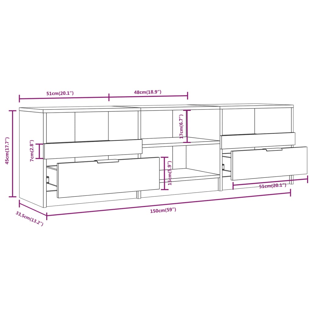 Mobile per TV Grigio Cemento 150x33,5x45cm Legno Ingegnerizzato | homemem39