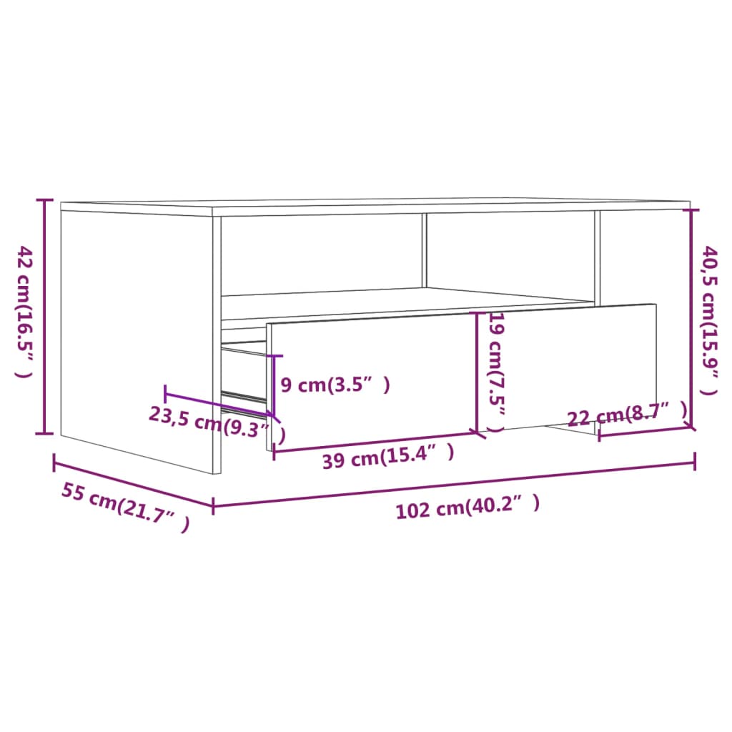 Tavolino da Salotto Rovere Fumo 102x55x42 cm Legno Multistrato | homemem39