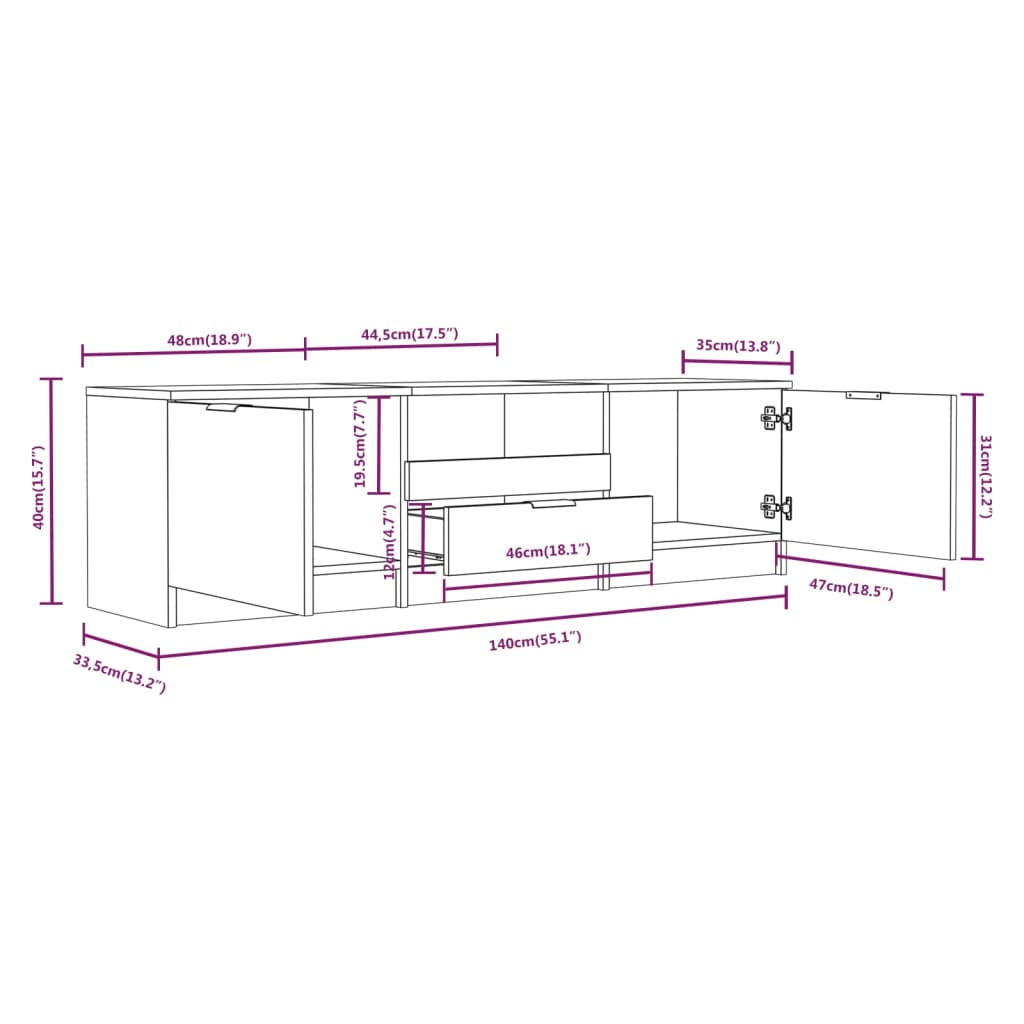 Mobile TV Rovere Fumo 140x35x40 cm in Legno Ingegnerizzato | homemem39