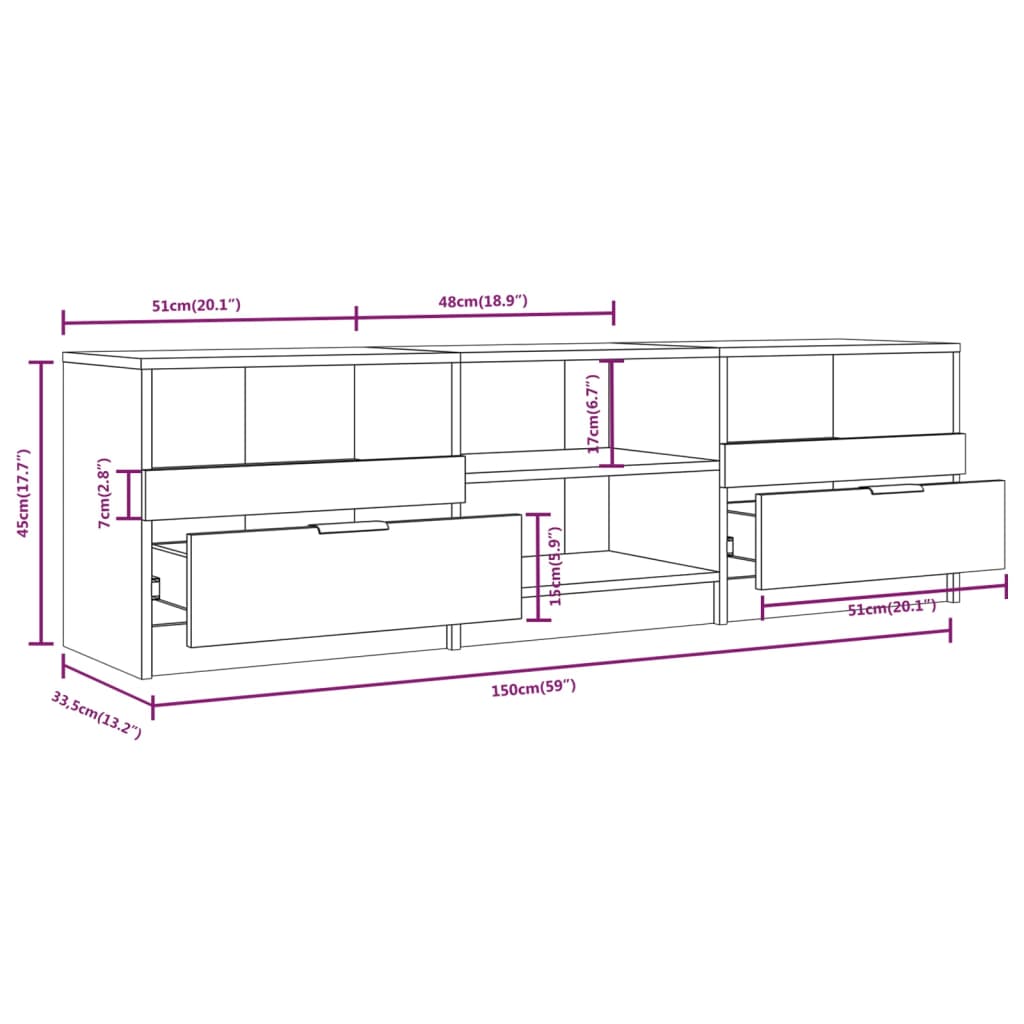 Mobile TV Rovere Fumo 150x33,5x45 cm in Legno Ingegnerizzato - homemem39