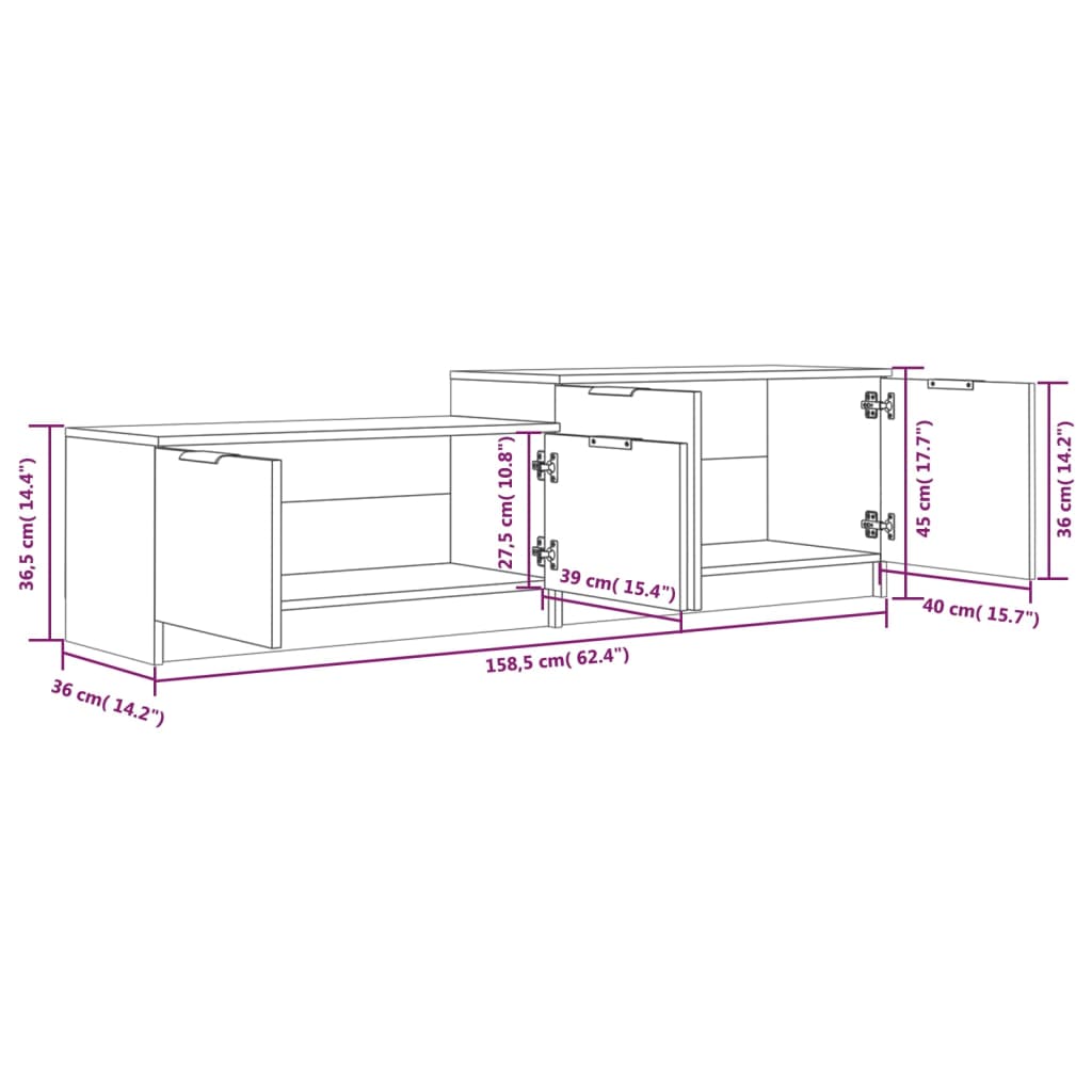 Mobile TV Rovere Fumo 158,5x36x45 cm in Legno Multistrato