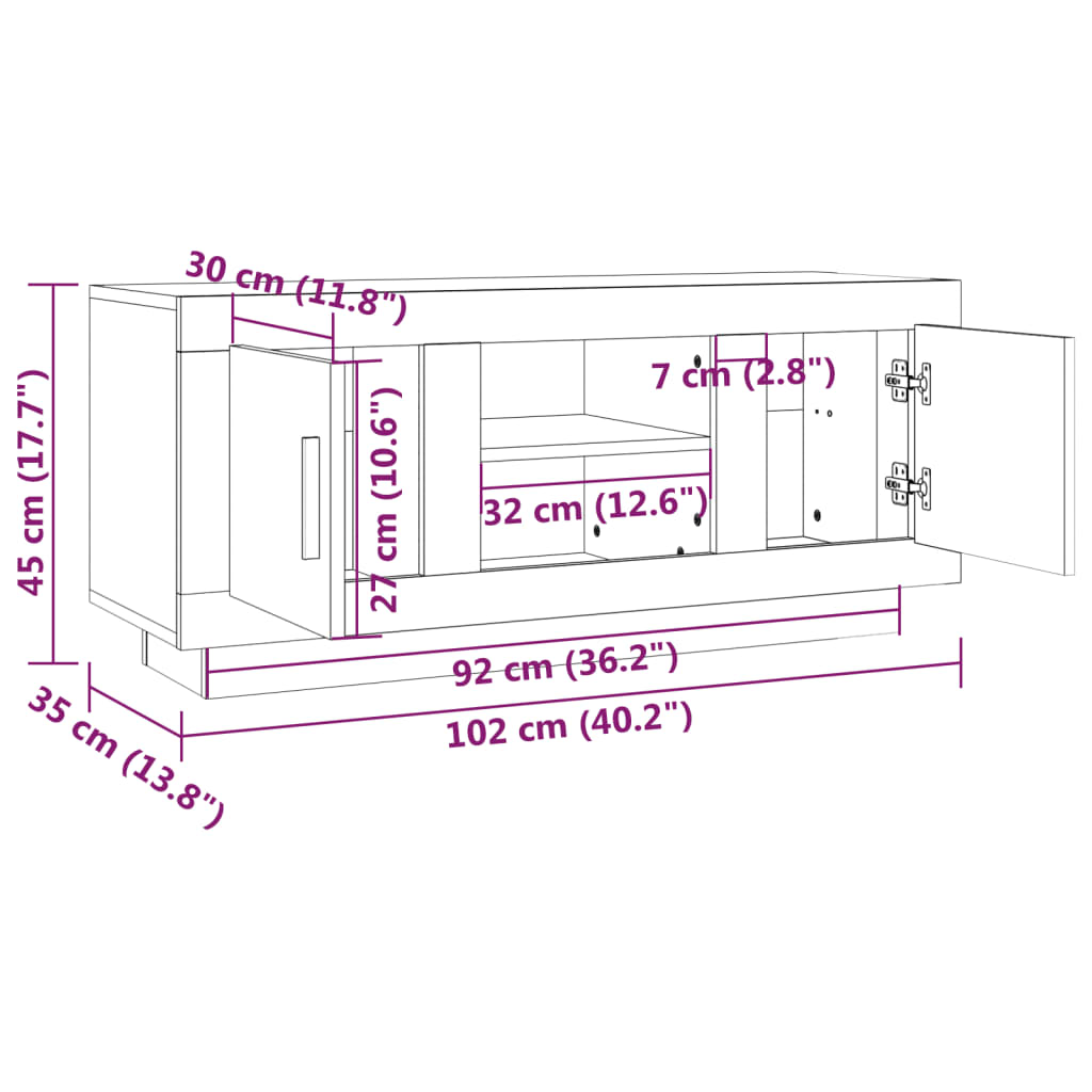 Mobile TV Grigio Sonoma 102x35x45 cm in Legno Multistrato