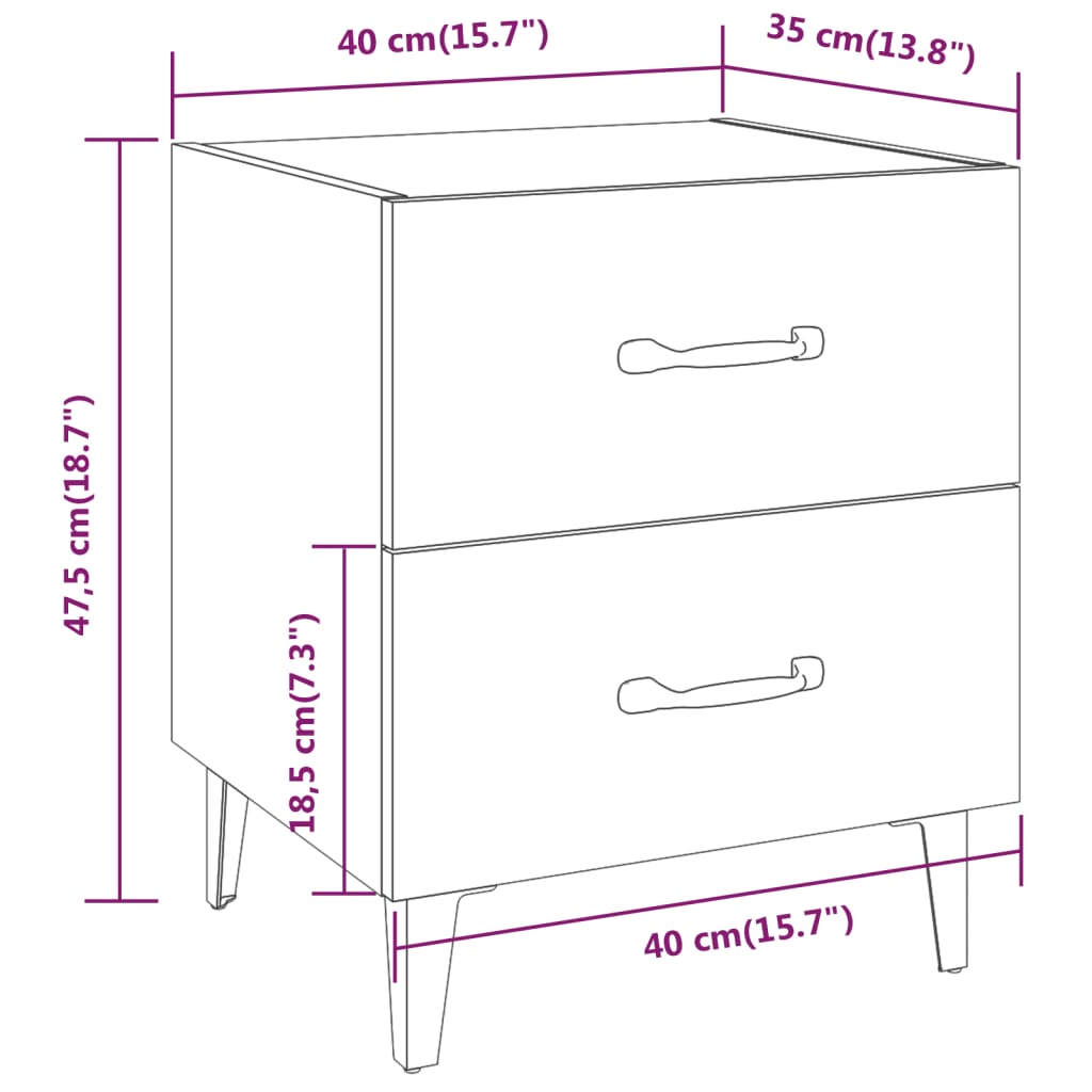 Comodini 2 pz Bianchi 40x35x47,5 cm