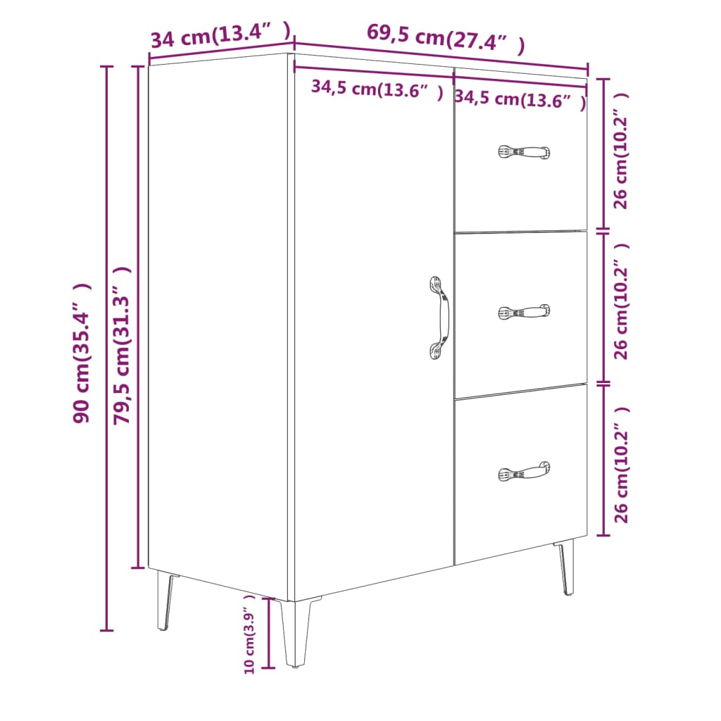 Credenza Grigio Sonoma 69,5x34x90 cm in Legno Multistrato - homemem39