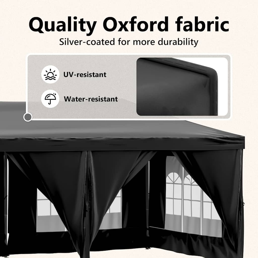 Tenda per Feste Pieghevole con Pareti Laterali Nero 3x6 m | homemem39