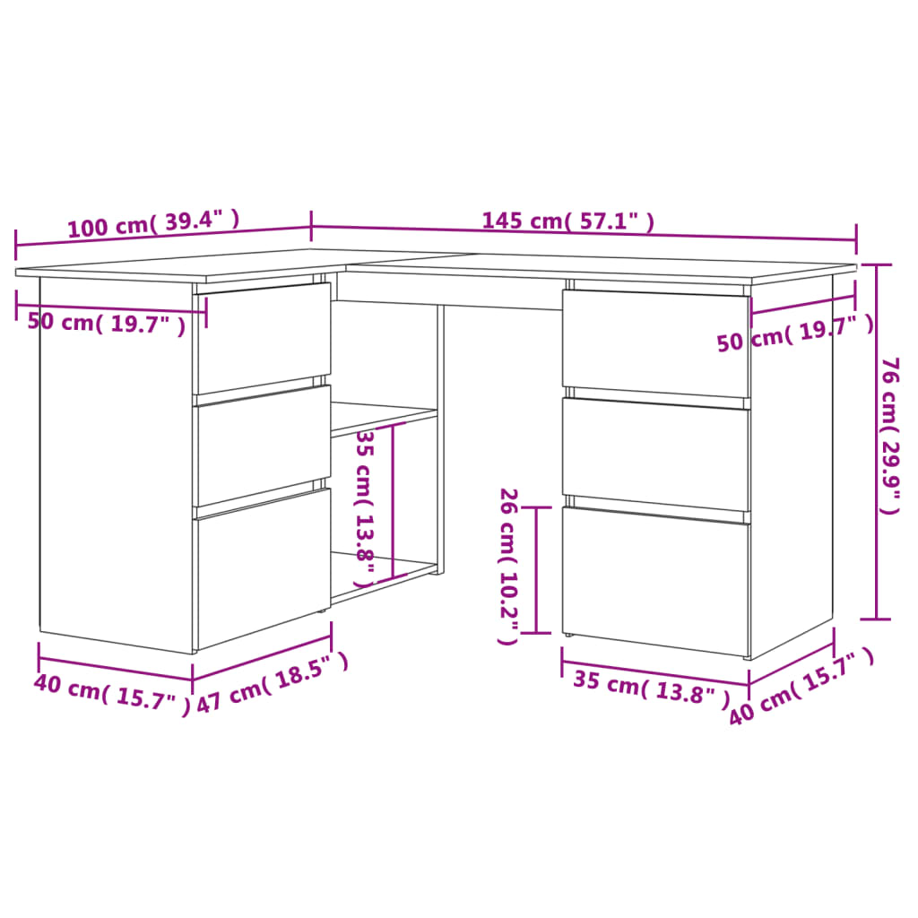 Scrivania Angolo Grigio Sonoma 145x100x76 cm Legno Multistrato | homemem39