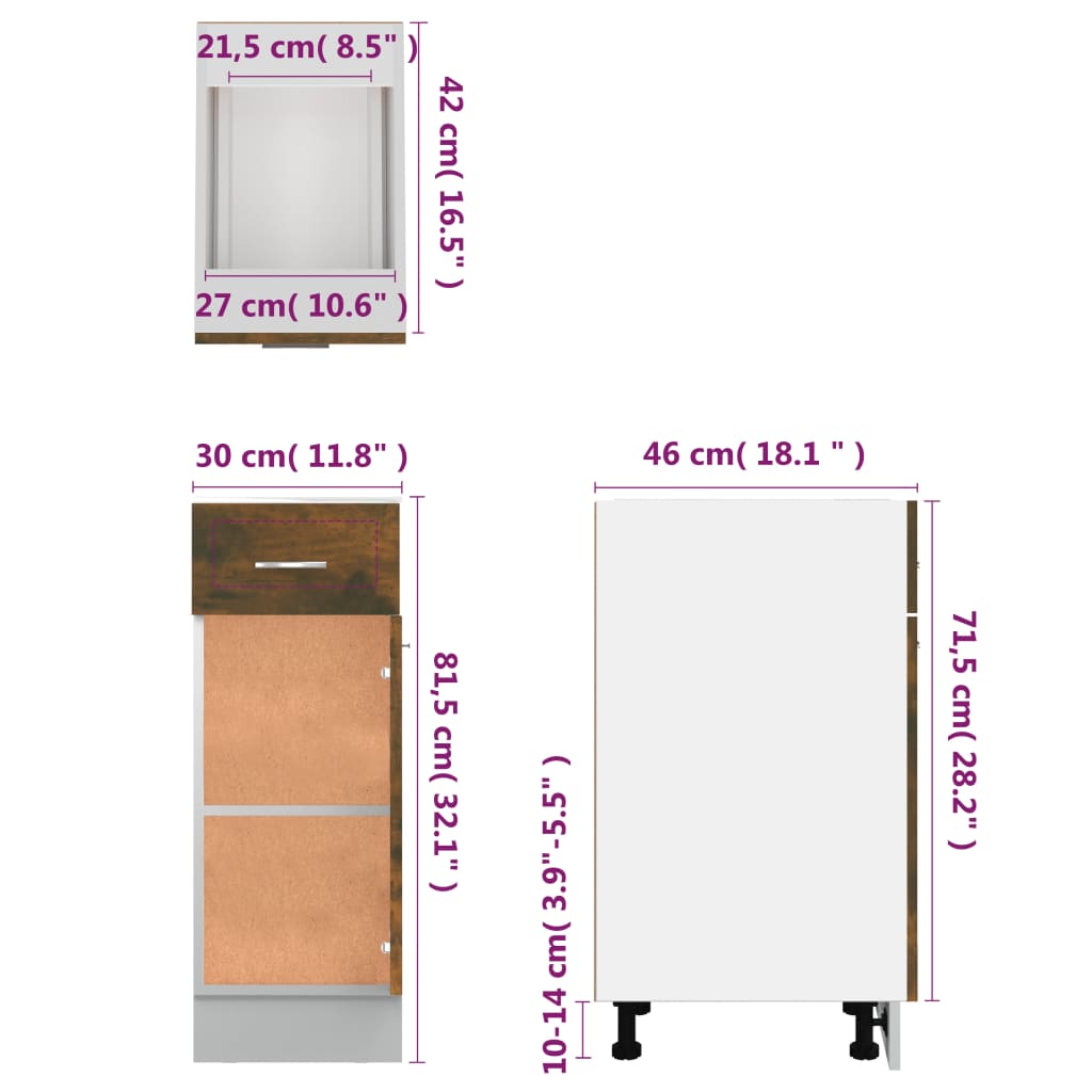 Mobile con Cassetto “Lyon” Rovere Fumo 30x46x81,5 cm - homemem39