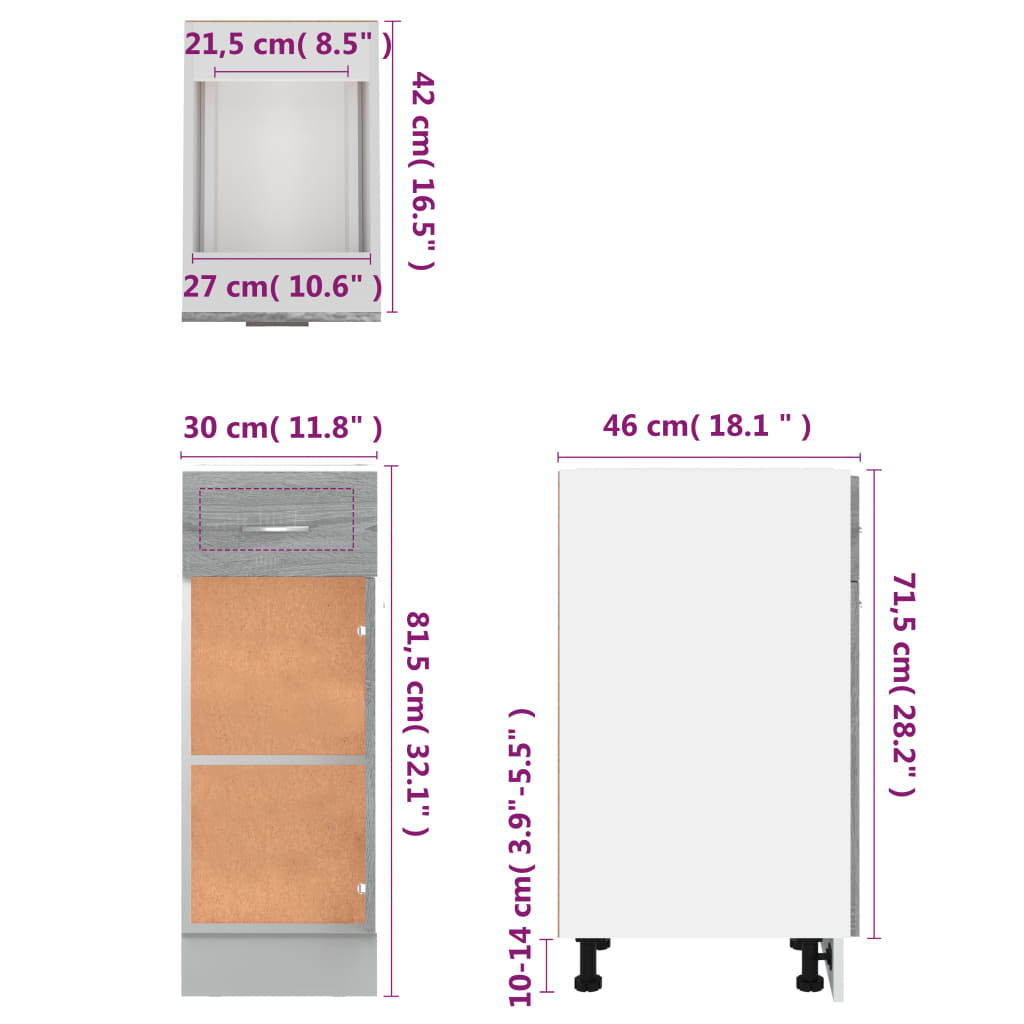 Mobile con Cassetto “Lyon” Grigio Sonoma 30x46x81,5 - homemem39