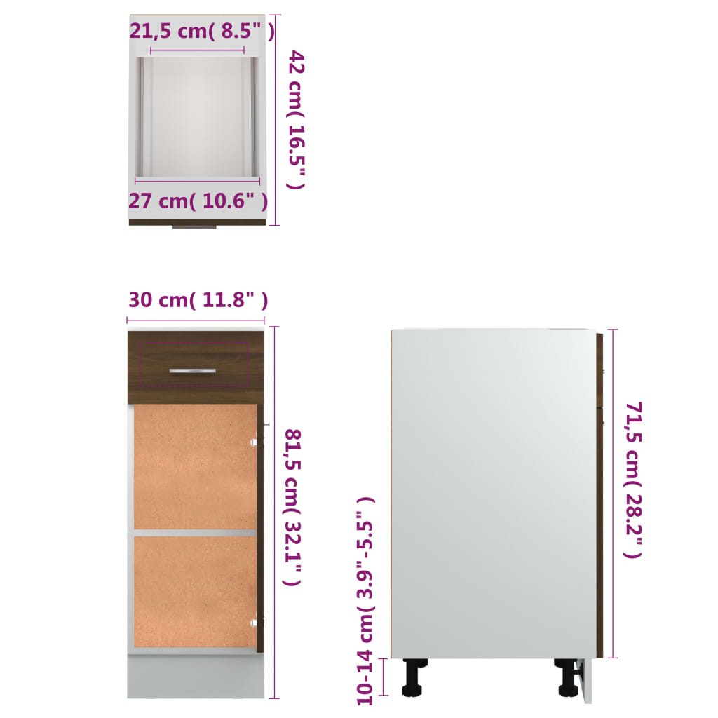 Mobile con Cassetto “Lyon” Rovere Marrone 30x46x81,5 - homemem39