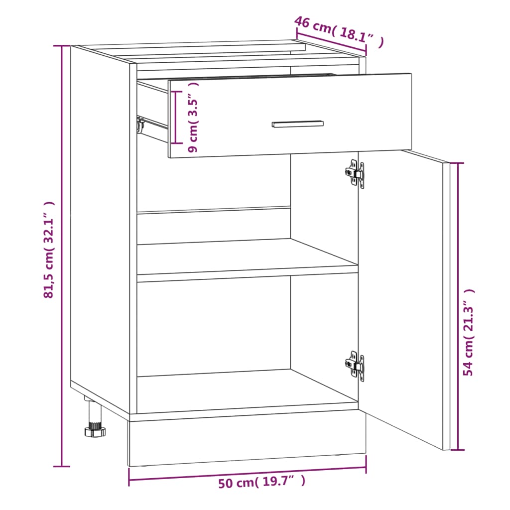 Mobile con Cassetto “Lyon” Rovere Marrone 50x46x81,5 - homemem39