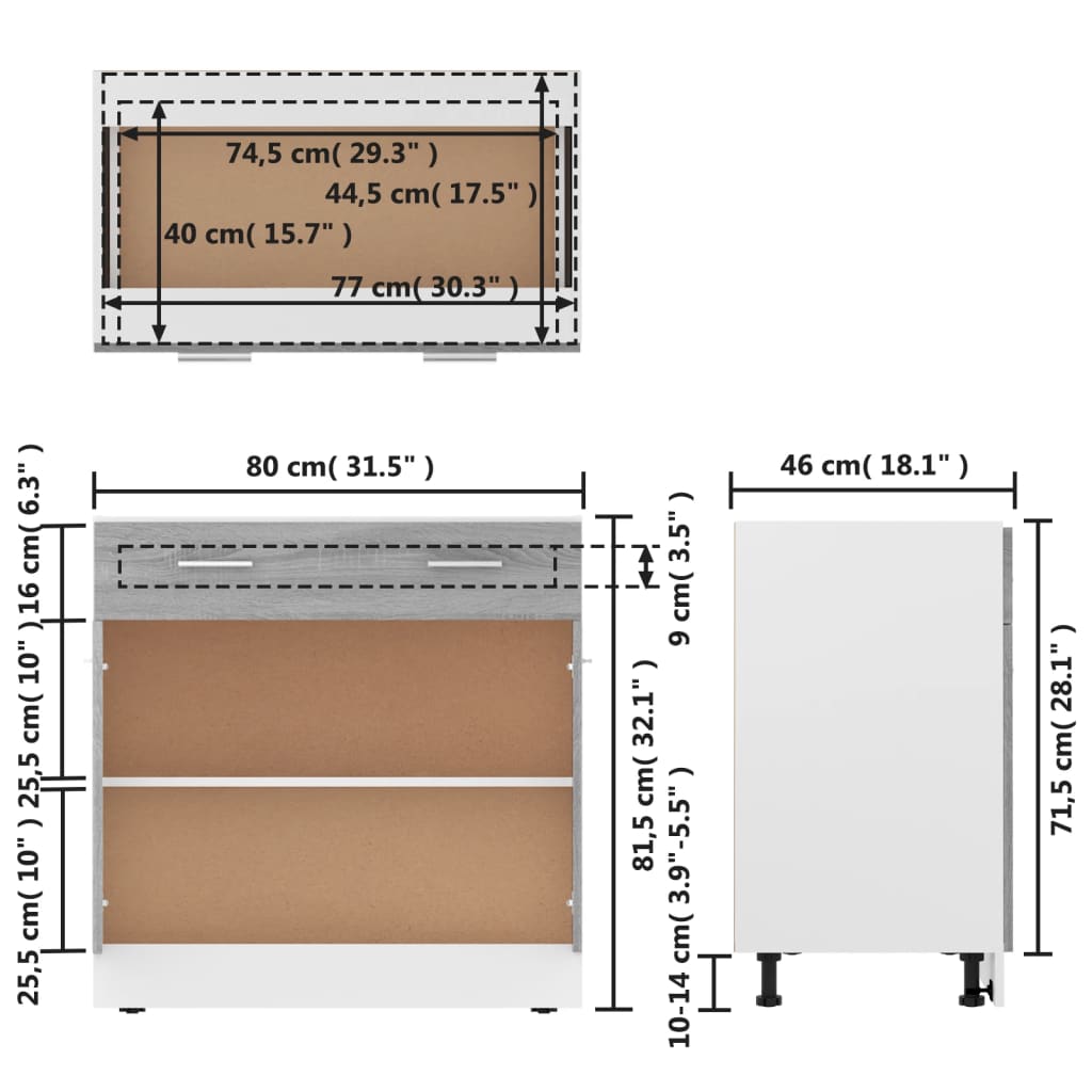 Mobile con Cassetto “Lyon” Grigio Sonoma 80x46x81,5 - homemem39