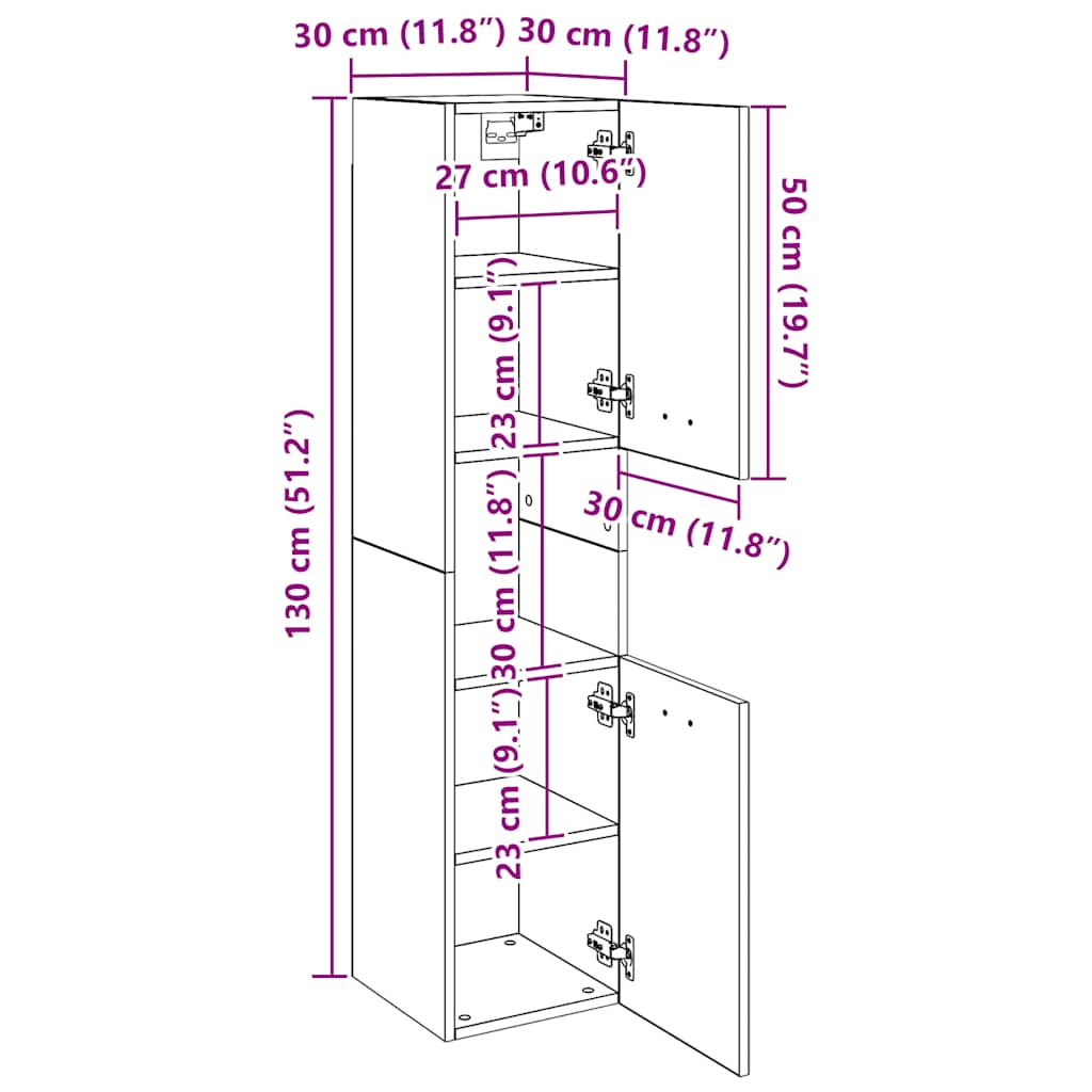 Mobile da Bagno Rovere Marrone 30x30x130cm in Legno Multistrato