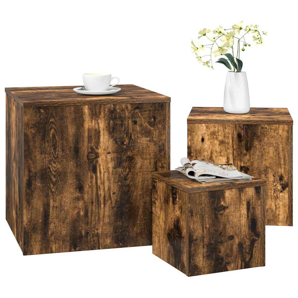 Credenze 3 pz Rovere Fumo in Legno Multistrato