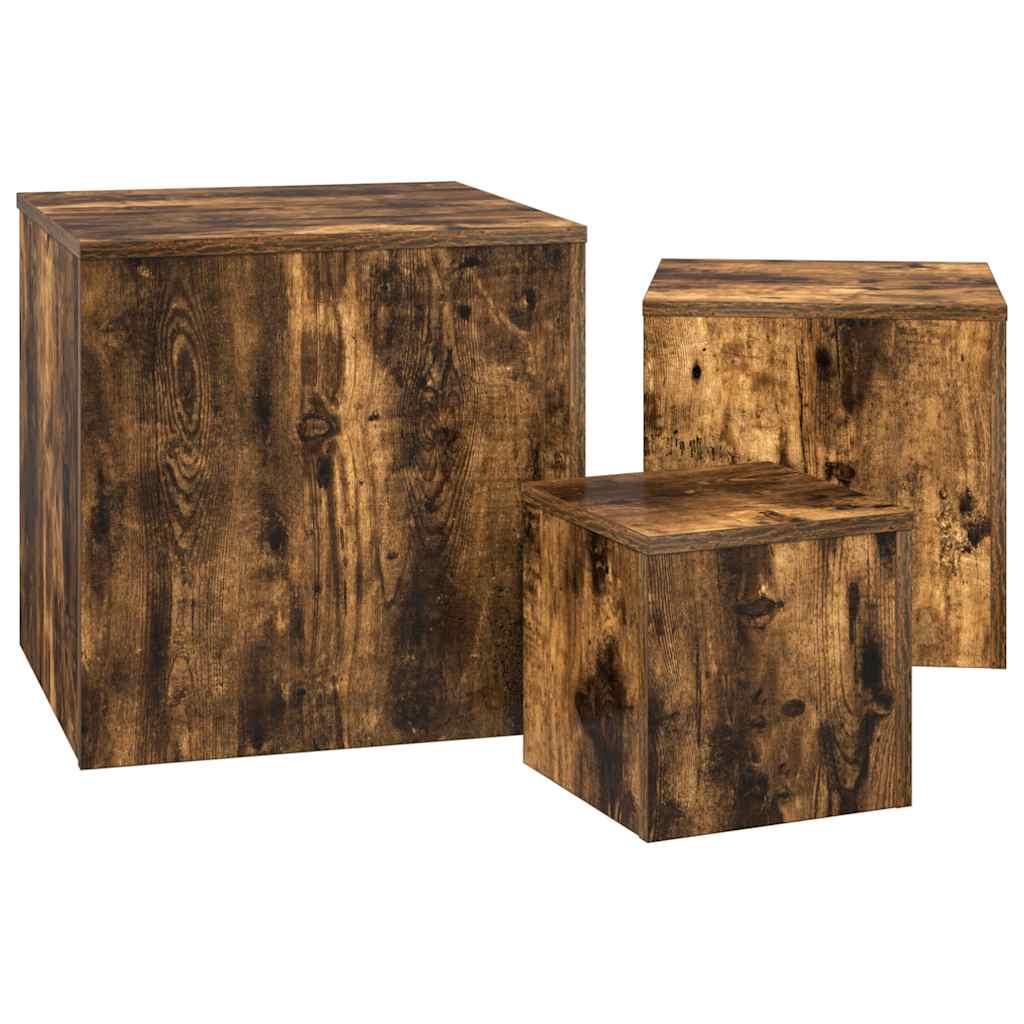 Credenze 3 pz Rovere Fumo in Legno Multistrato