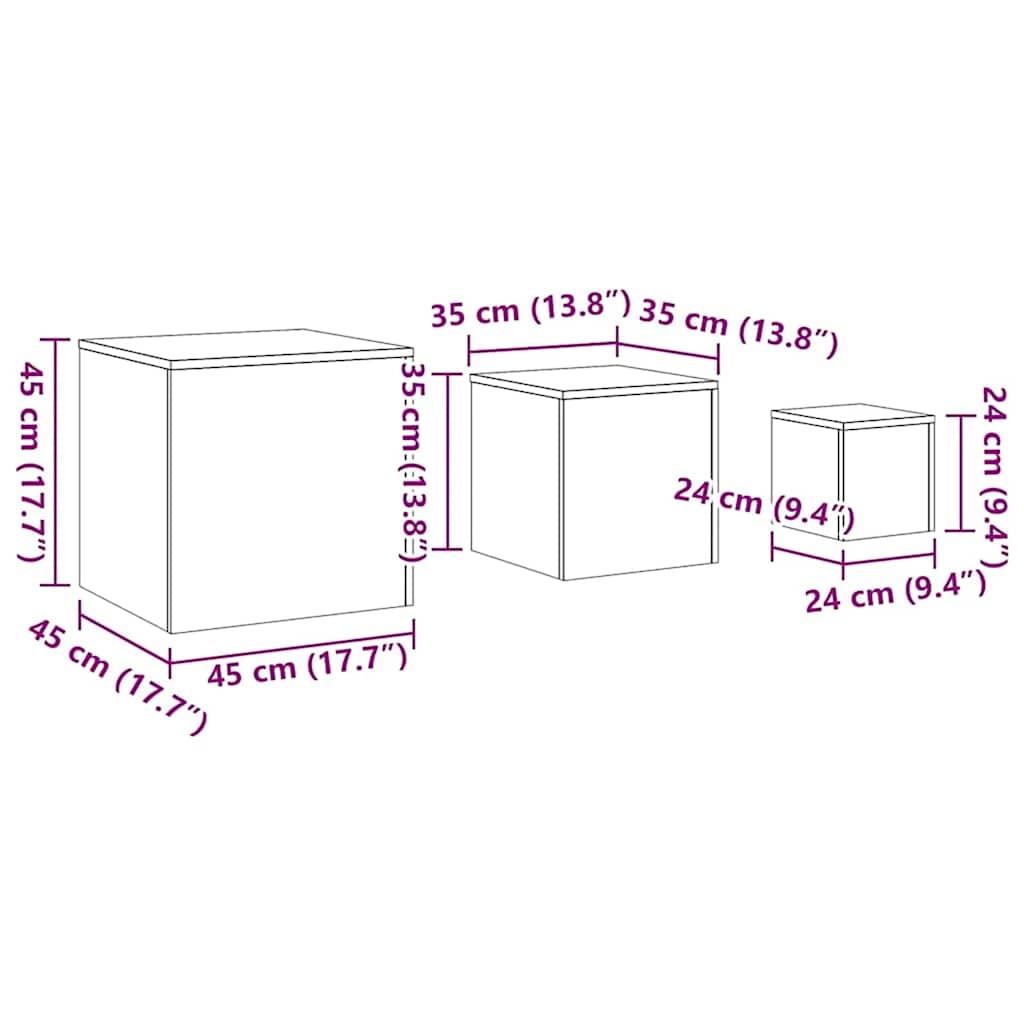 Credenze 3 pz Rovere Fumo in Legno Multistrato