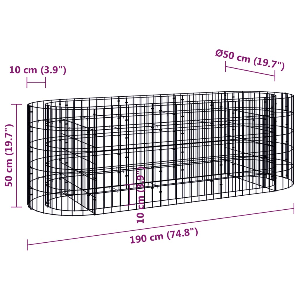 Gabbione con Letto Rialzato in Acciaio Zincato 190x50x50 cm | homemem39