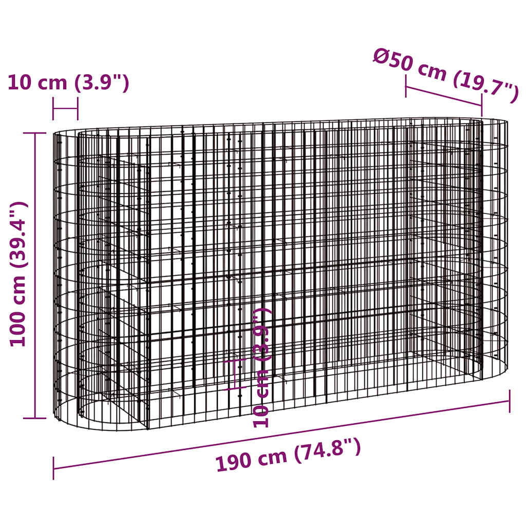Gabbione con Letto Rialzato in Acciaio Zincato 190x50x100 cm | homemem39
