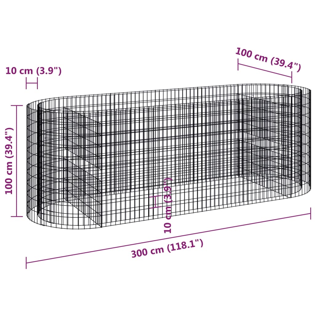 Gabbione con Letto Rialzato in Ferro Zincato 300x100x100 cm | homemem39