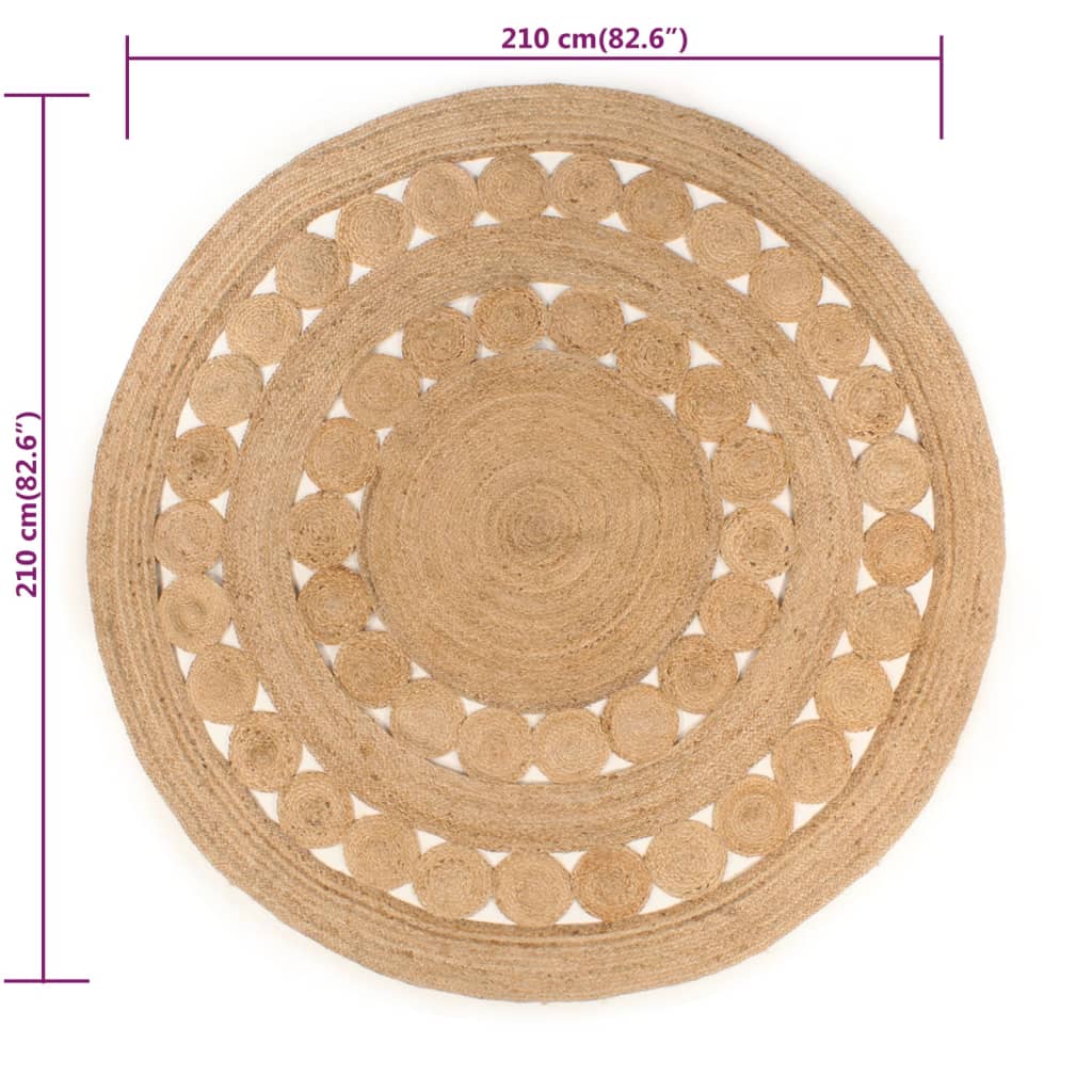 Tappeto in Juta Intrecciata con Disegno 210 cm Rotondo - homemem39