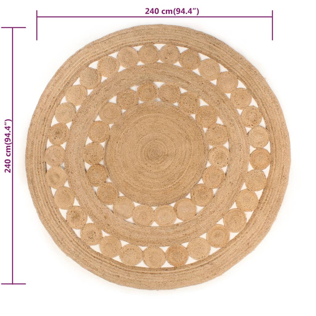 Tappeto in Juta Intrecciata con Disegno 240 cm Rotondo - homemem39