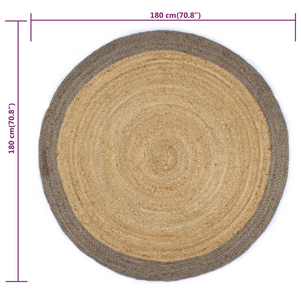 Tappeto Lavorato a Mano in Juta con Bordo Grigio 180 cm | homemem39