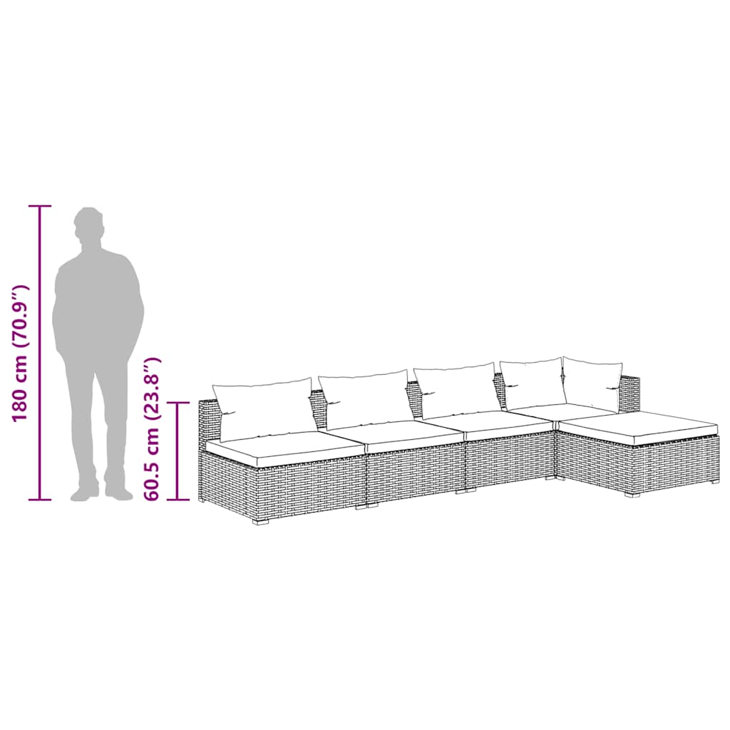 Set Divani da Giardino 5 pz con Cuscini in Polyrattan Marrone | homemem39