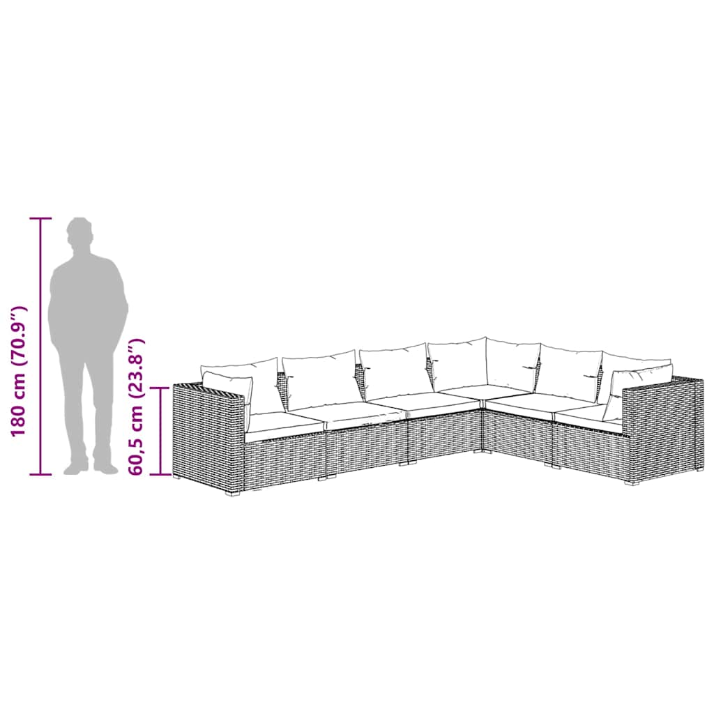 Set Divani da Giardino 6 pz con Cuscini in Polyrattan Grigio | homemem39