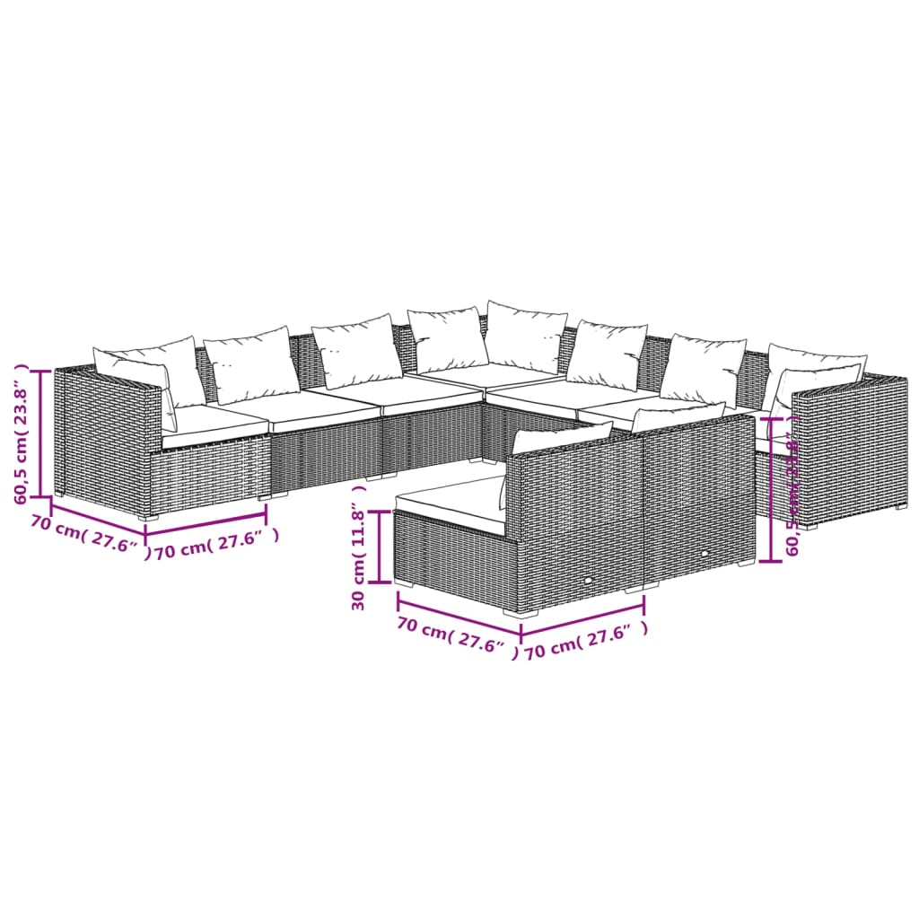 Set Divani da Giardino 9 pz con Cuscini in Polyrattan Marrone | homemem39