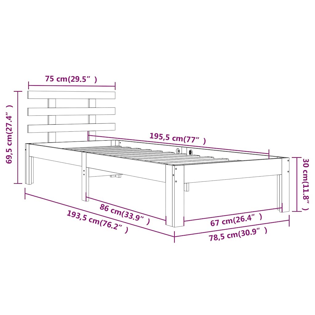 Giroletto Bianco in Legno Massello 75x190 cm Small Single | homemem39