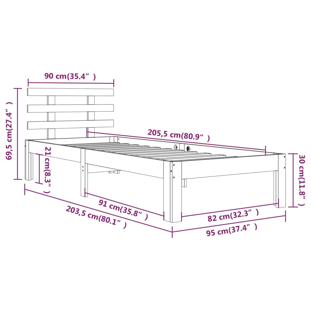 Giroletto Bianco in Legno Massello 90x200 cm - homemem39