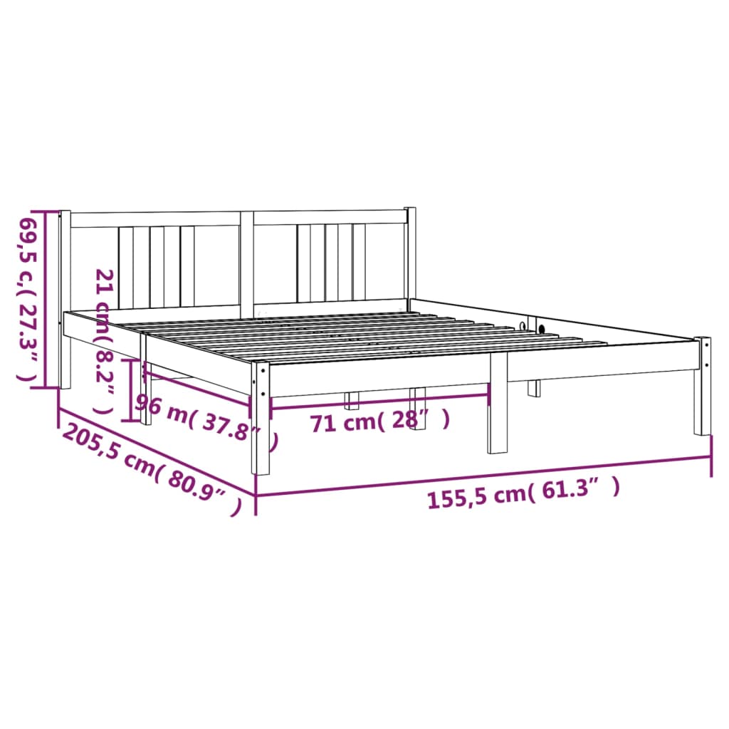Giroletto Grigio in Legno Massello 150x200 cm King Size | homemem39