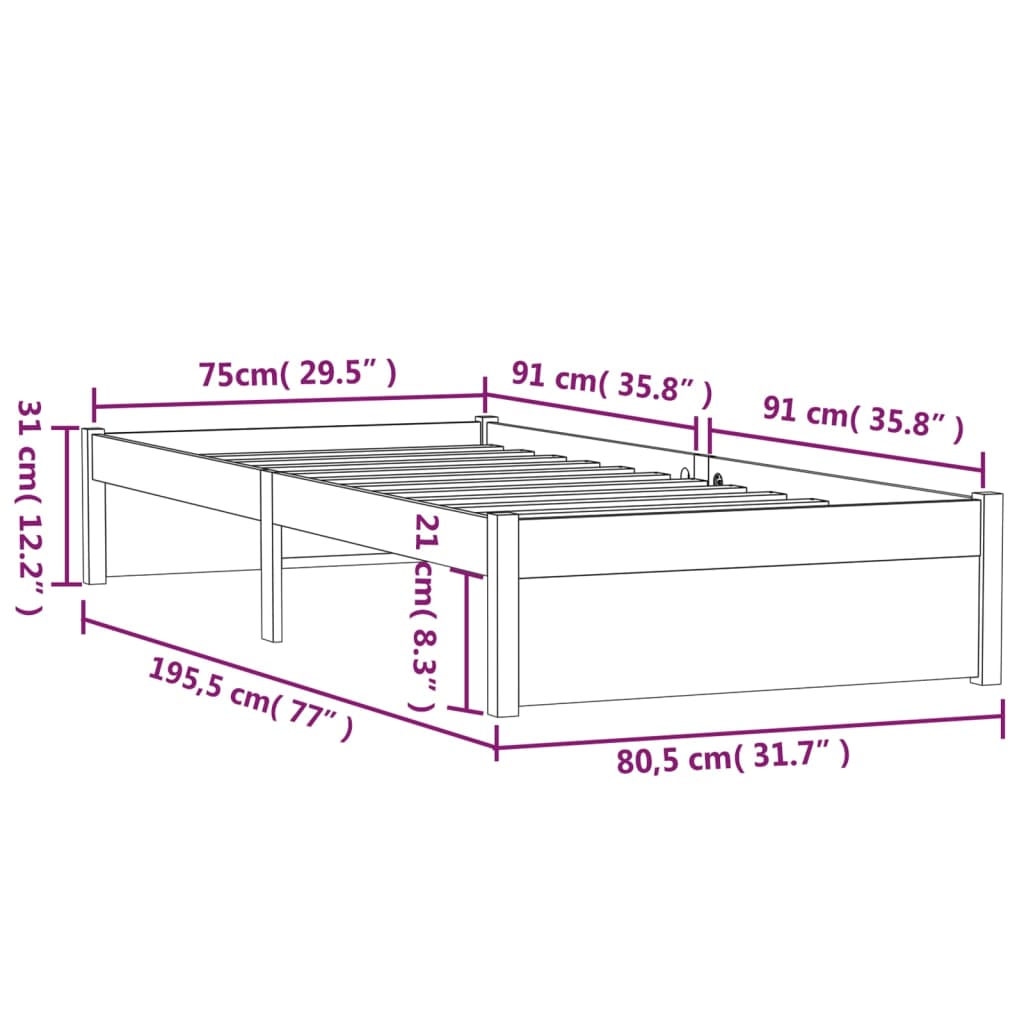 Giroletto Bianco in Legno Massello 75x190 cm Small Single - homemem39