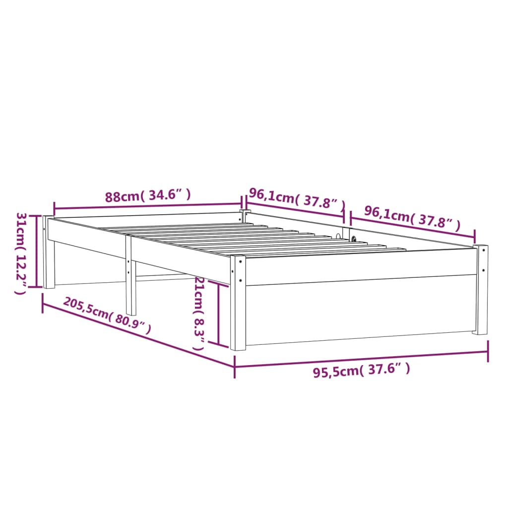 Giroletto senza Materasso Ambra Legno Massello Pino 90x200 cm - homemem39
