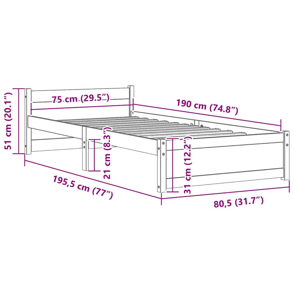 Giroletto senza Materaso Ambra in Legno Massello 75x190 cm | homemem39