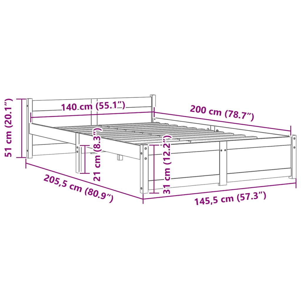 Giroletto senza Materasso Ambrato in Legno Massello 140x200 cm - homemem39