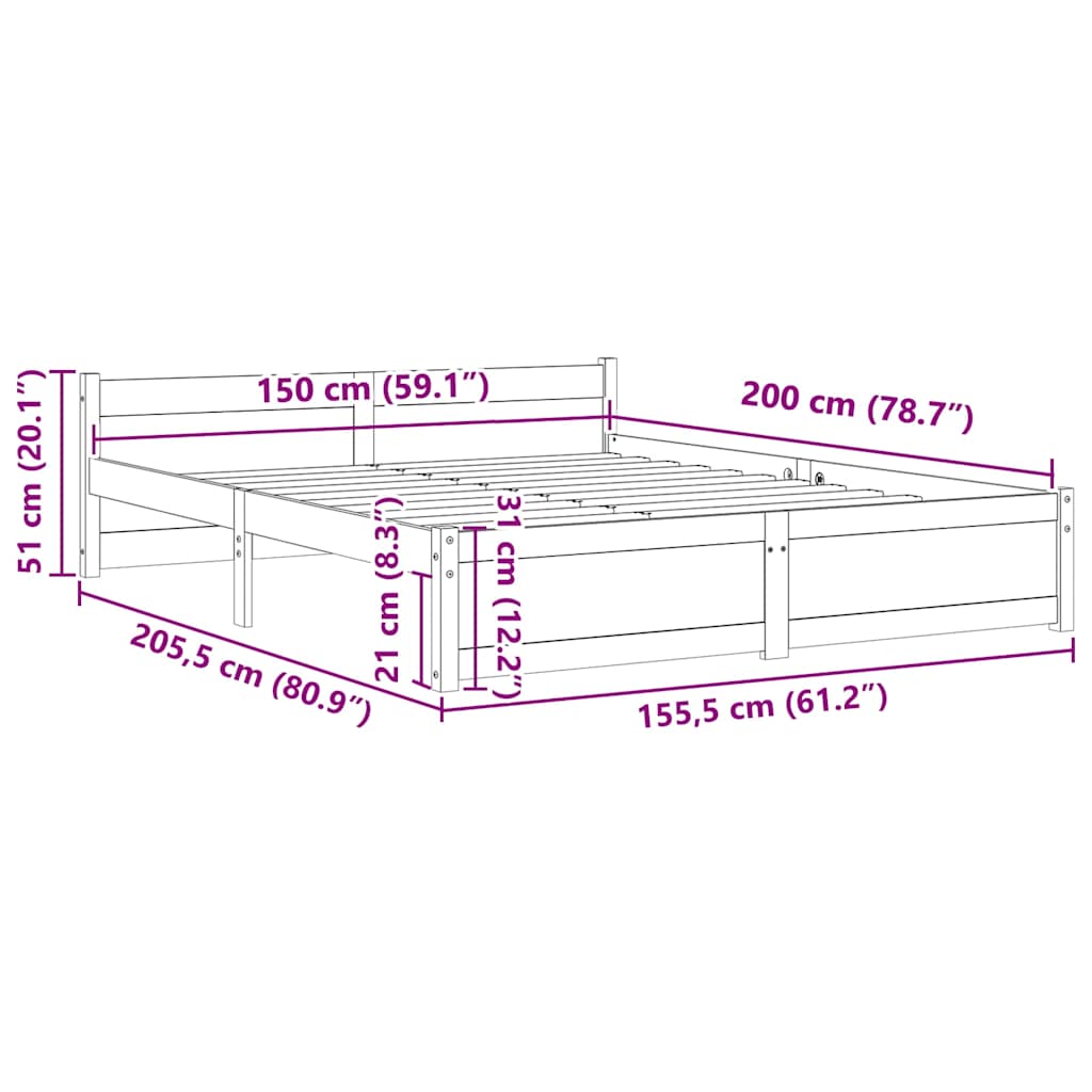 Giroletto Nero in Legno Massello 150x200 cm King Size | homemem39