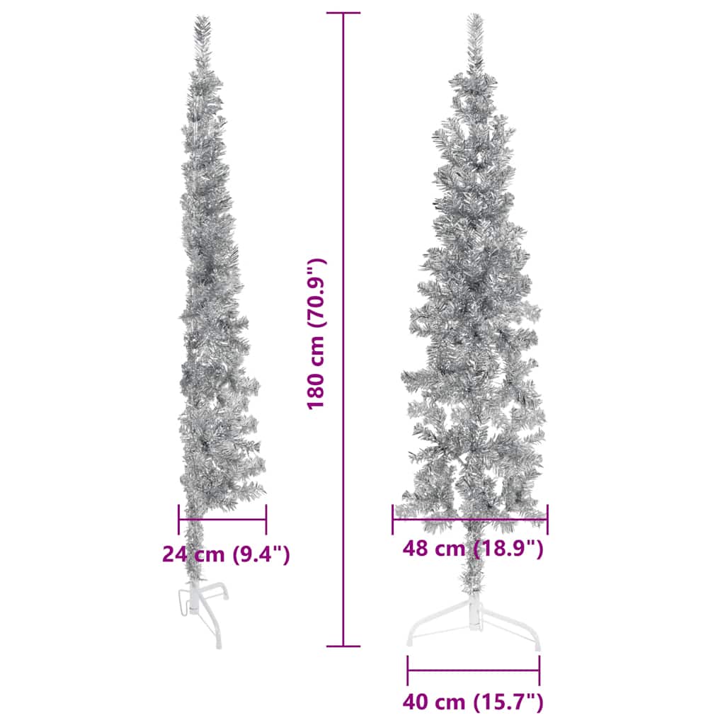 Albero Natale Artificiale Sottile a Metà Supporto Argento 180cm | homemem39