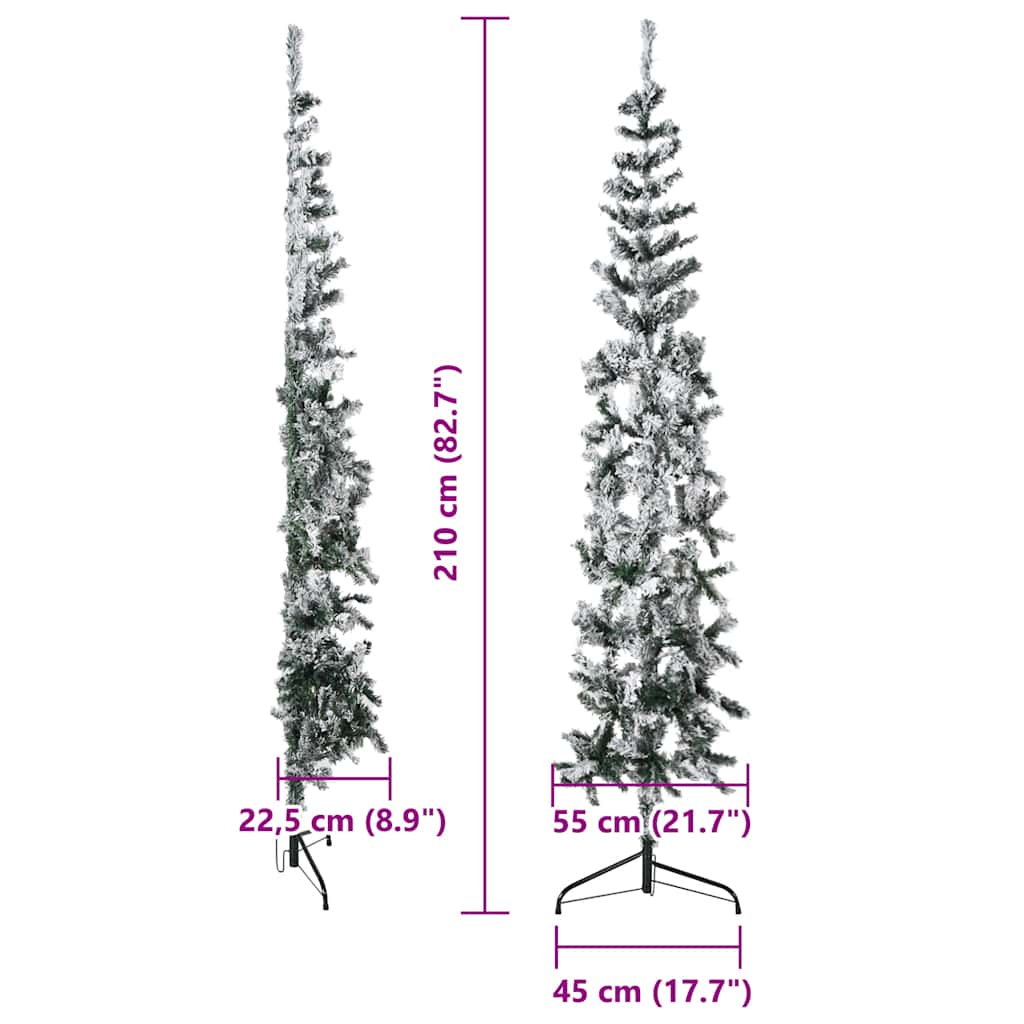 Albero Natale Artificiale Sottile a Metà Neve Fioccata 210 cm | homemem39