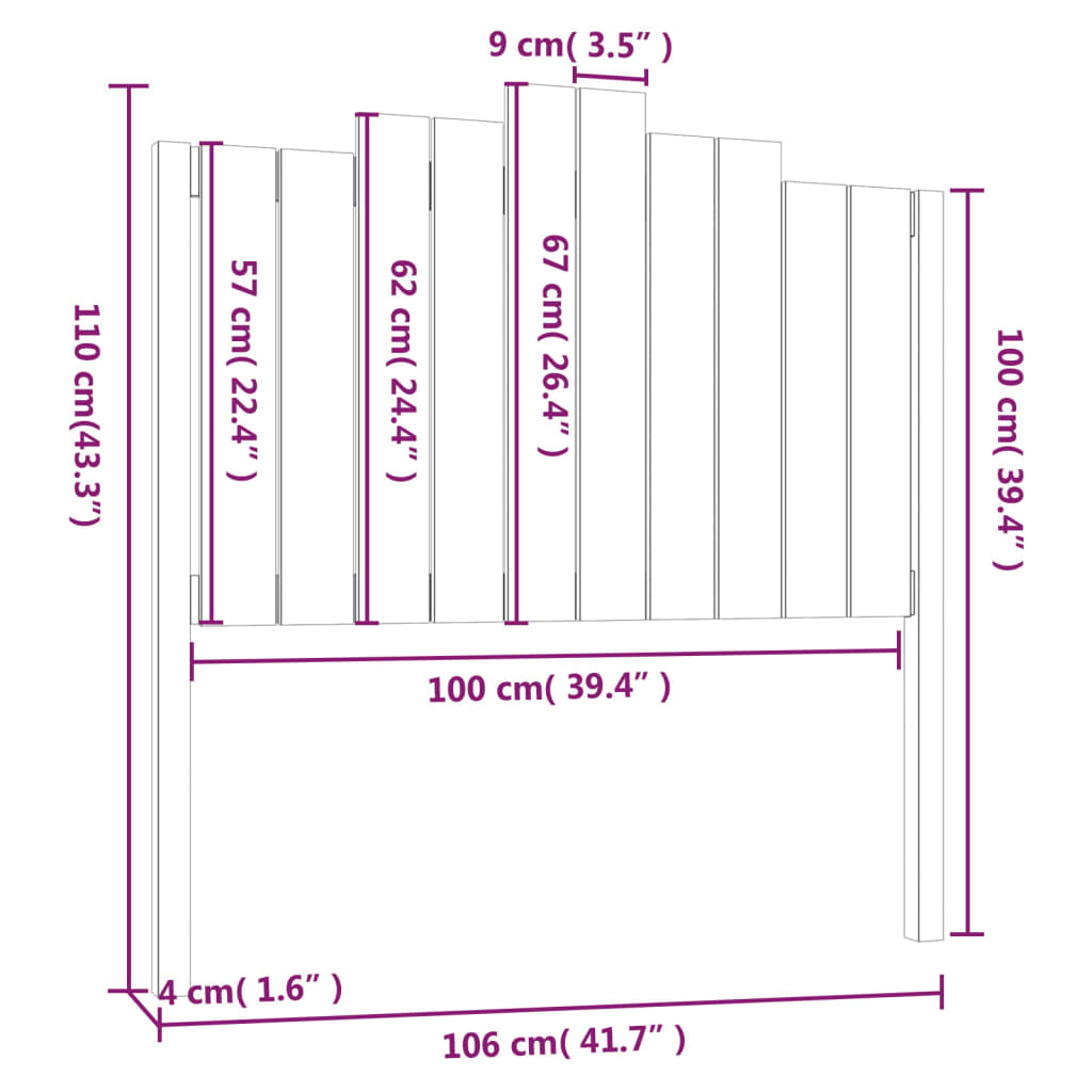 Testiera per Letto Nera 106x4x110 cm in Legno Massello di Pino - homemem39