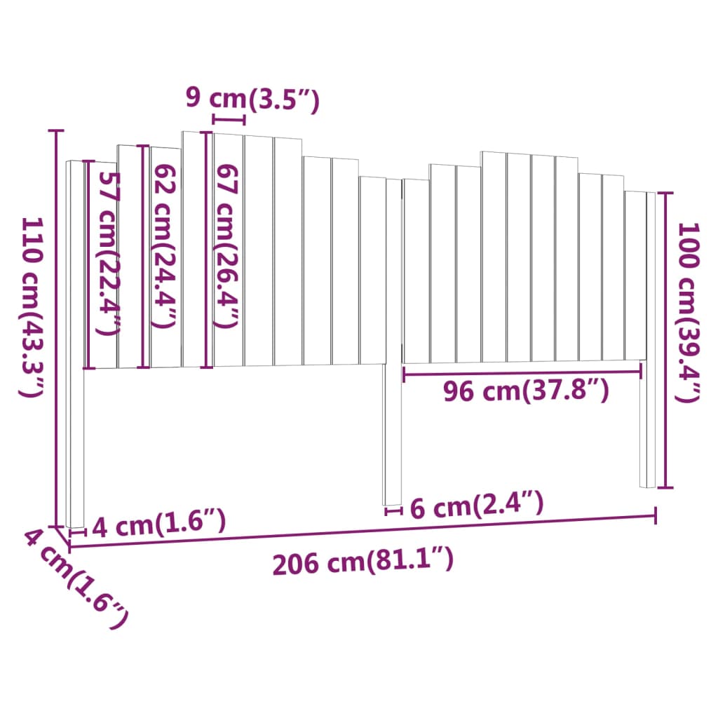 Testiera per Letto Nera 206x4x110 cm in Legno Massello di Pino - homemem39
