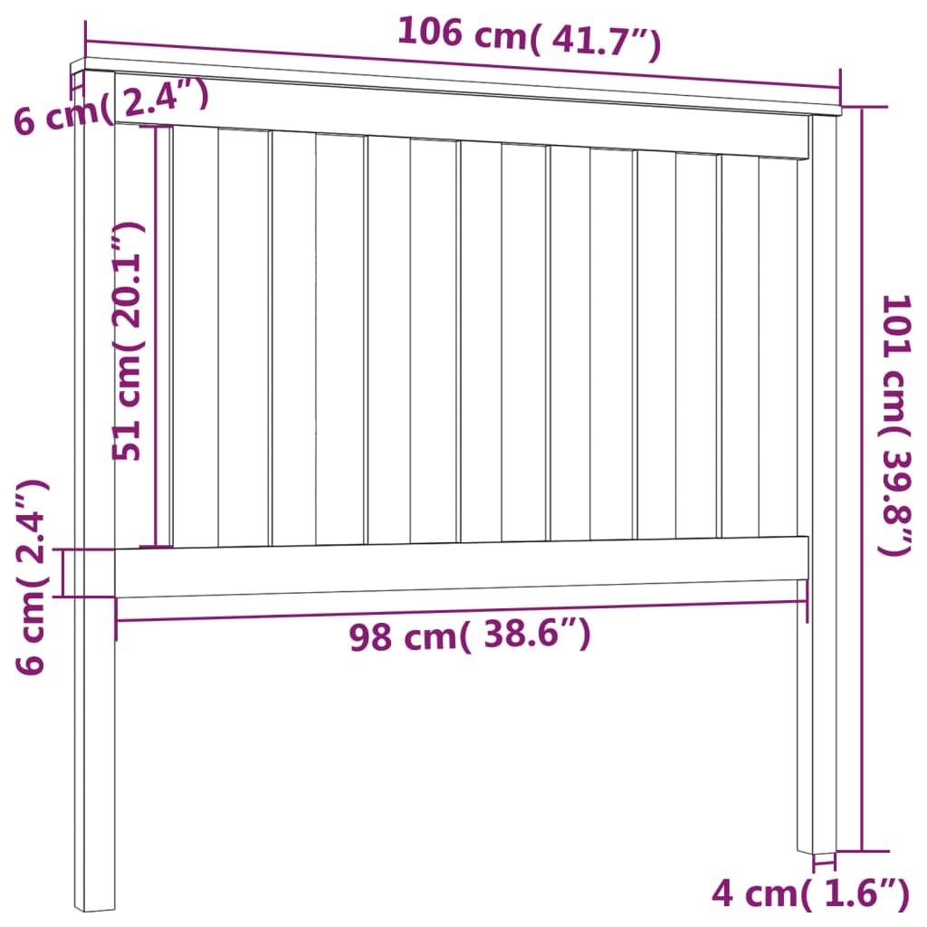 Testiera per Letto 106x6x101 cm in Legno Massello di Pino | homemem39
