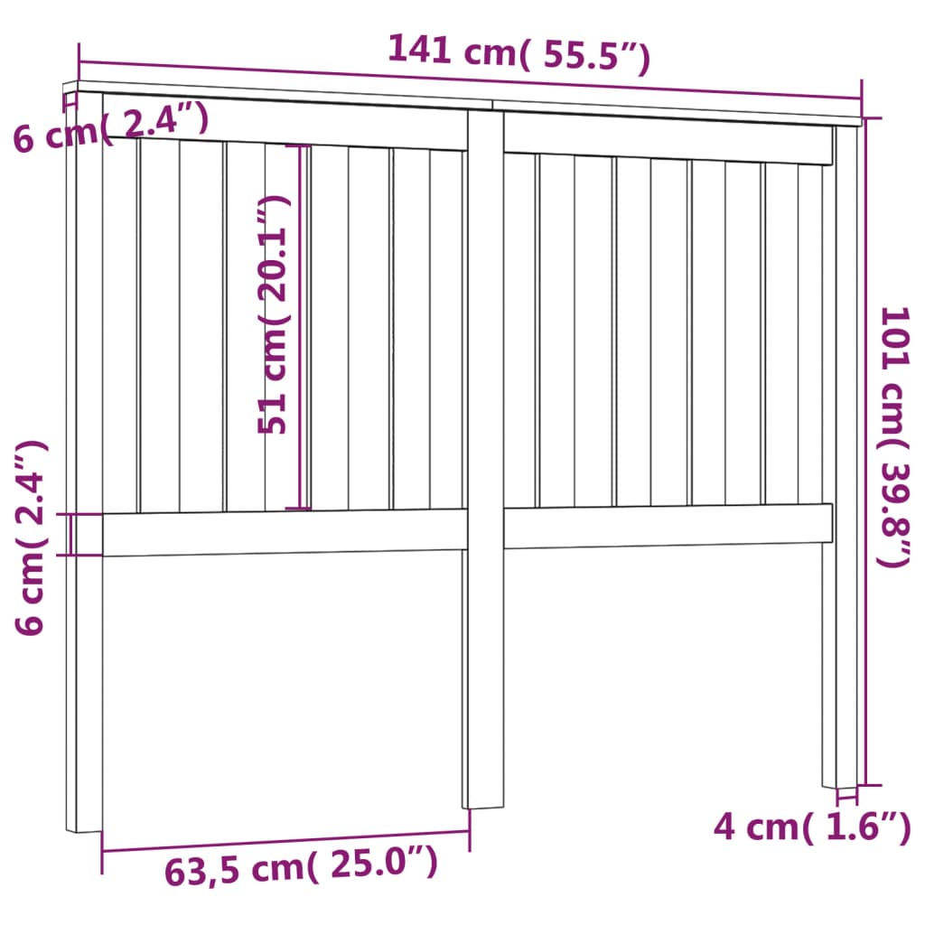 Testiera per Letto 141x6x101 cm in Legno Massello di Pino | homemem39