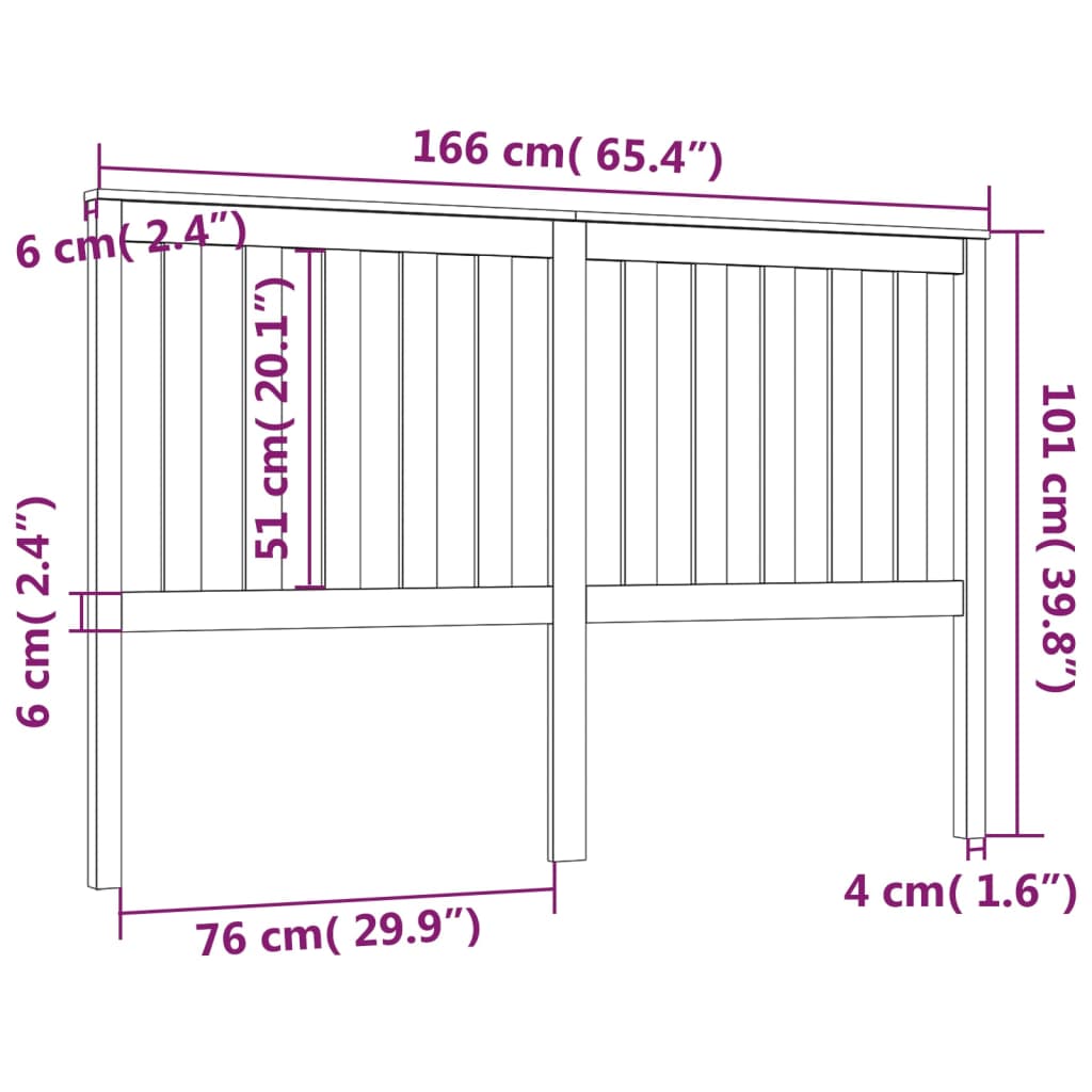 Testiera per Letto Nera 166x6x101 cm in Legno Massello di Pino - homemem39