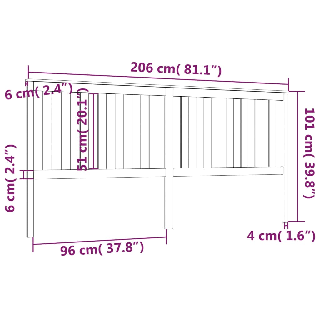 Testiera per Letto Nera 206x6x101 cm in Legno Massello di Pino | homemem39