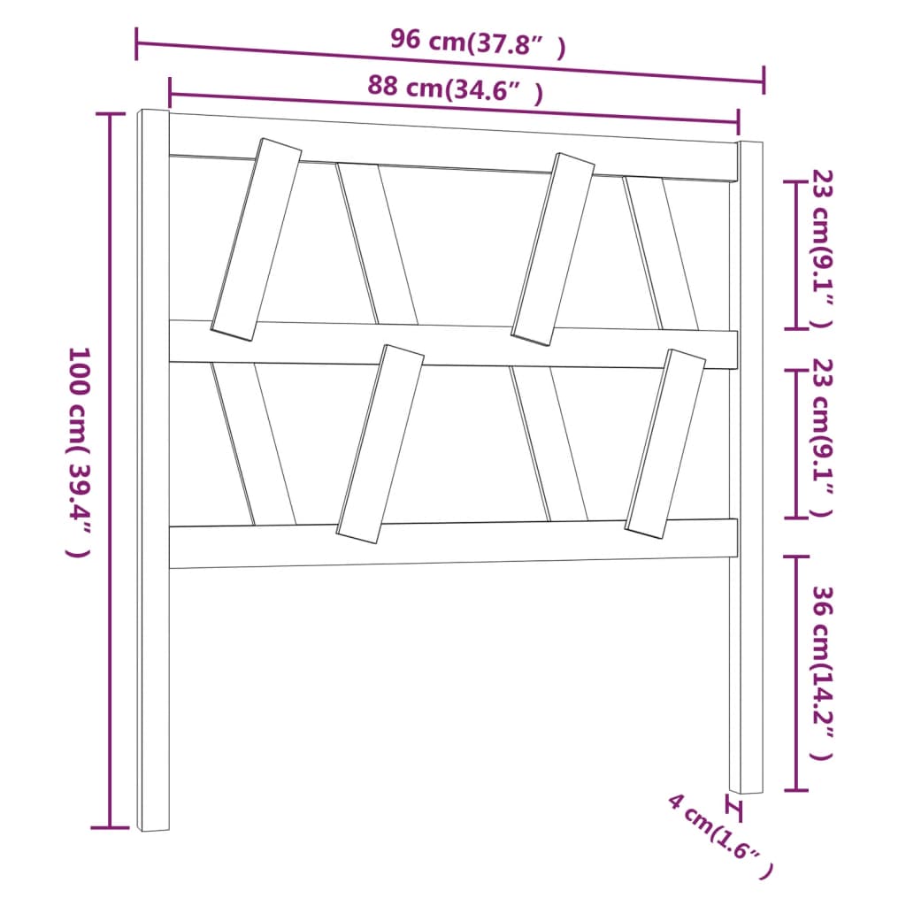 Testiera per Letto 96x4x100 cm in Legno Massello di Pino - homemem39