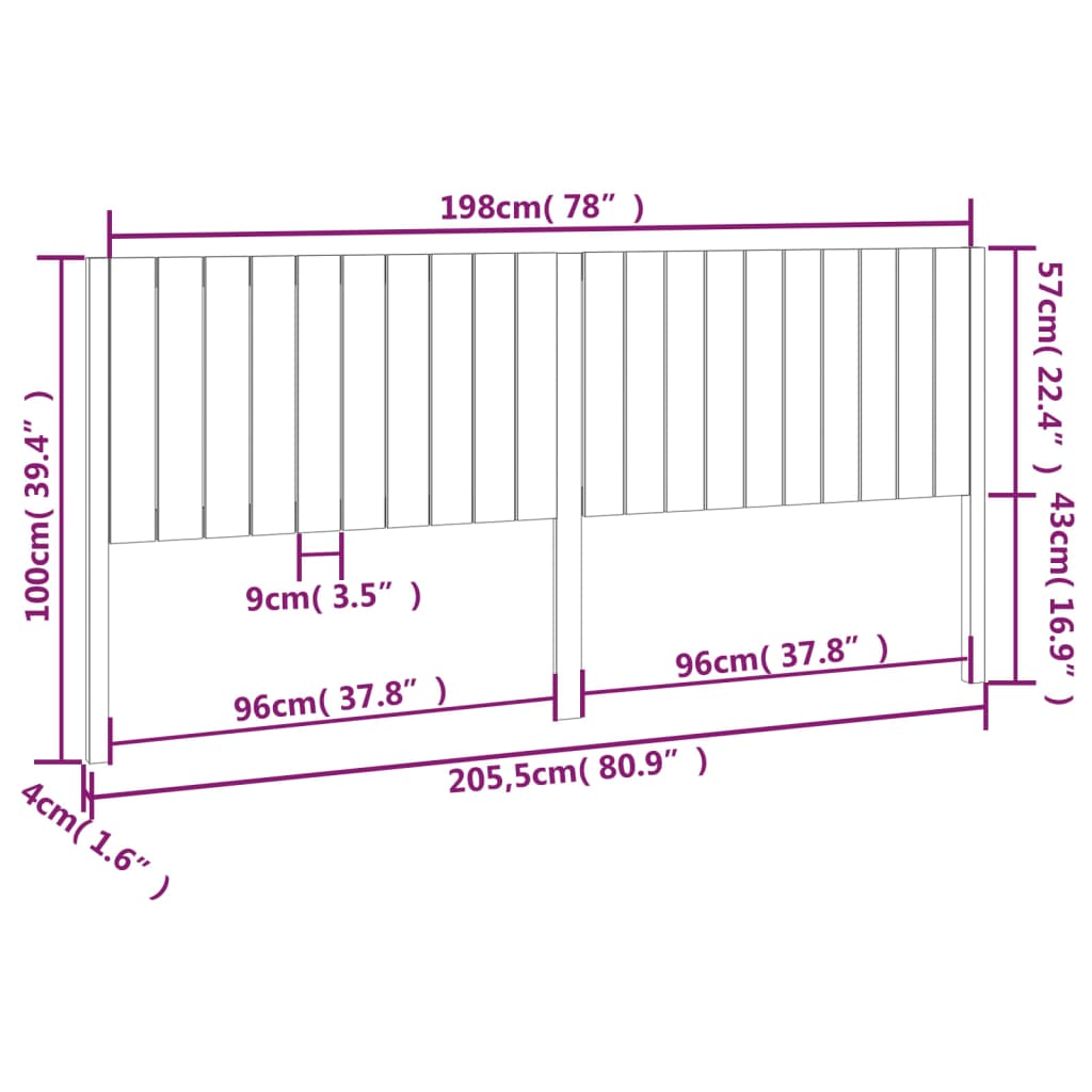 Testiera per Letto Nera 205,5x4x100cm in Legno Massello di Pino - homemem39